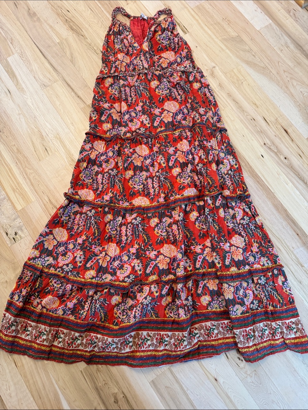 House Of Harlow 1960 Floral 100% Cotton Gauze Tiered Maxi Dress-XS-Boho